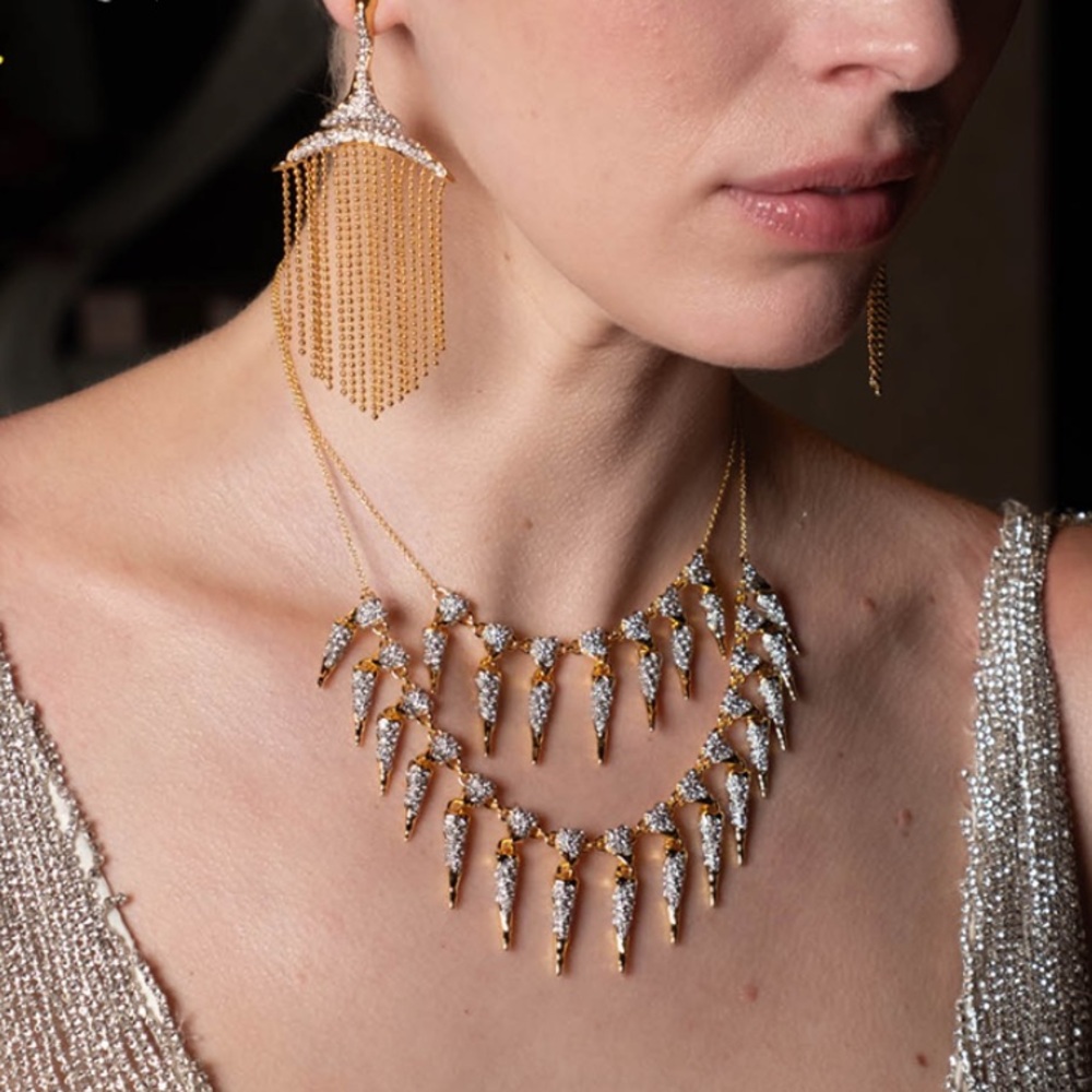 ALEXIS BITTAR • New Solanales Gold Silver Crystal Spear Layered Necklace